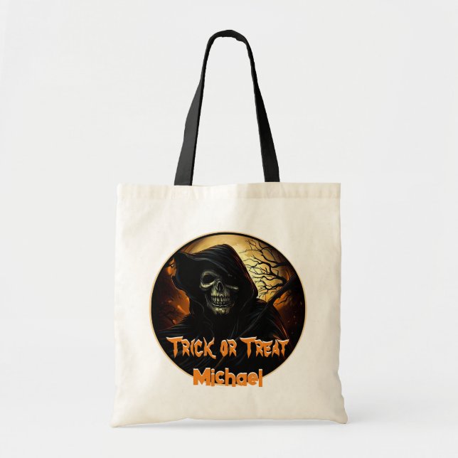 Creepy Grim Reaper Trick or Treat Tote Bag (Front)