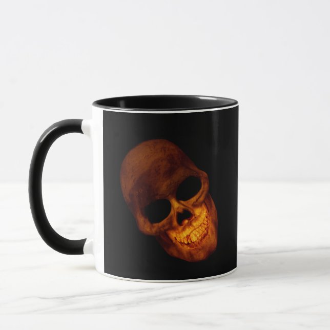 Creepy Grinning Gold Skull Mug (Left)