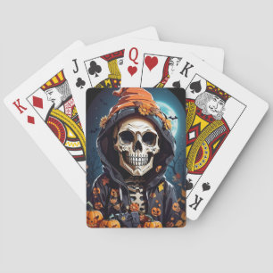 Creepy Grinning Skeleton Halloween Playing Cards