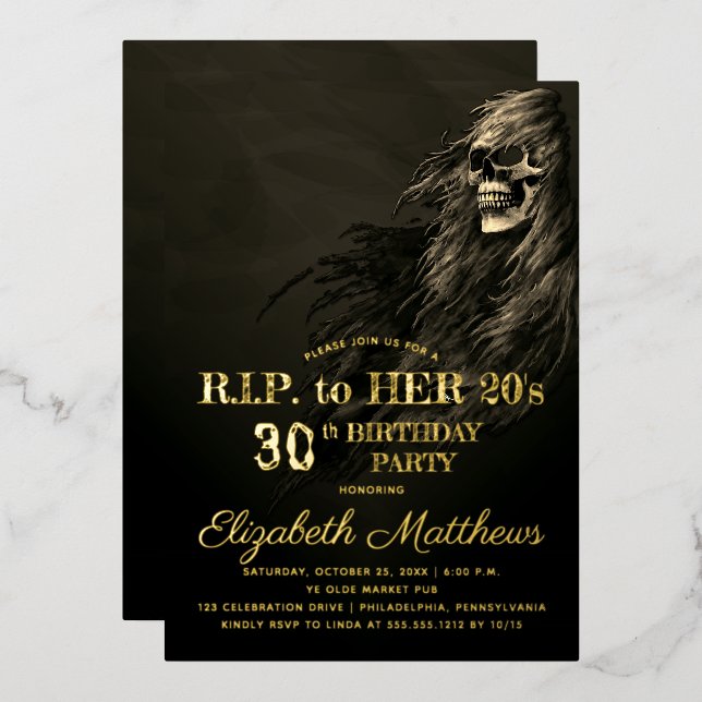 Creepy Hair Skull RIP to Her 20s Birthday Party (Front/Back)