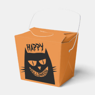 Creepy Halloween Black Cat on Orange Favor Box