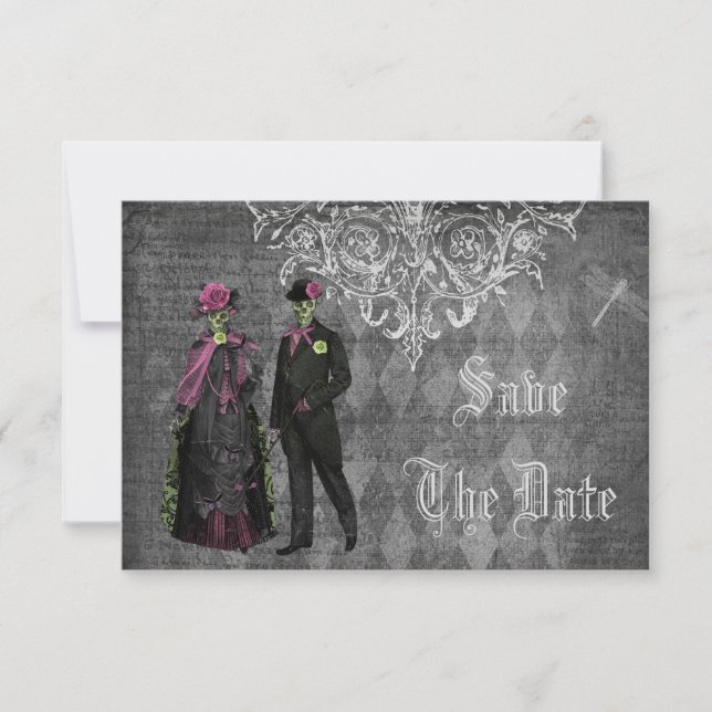 Creepy Halloween Bride & Groom Save the Date (Front)