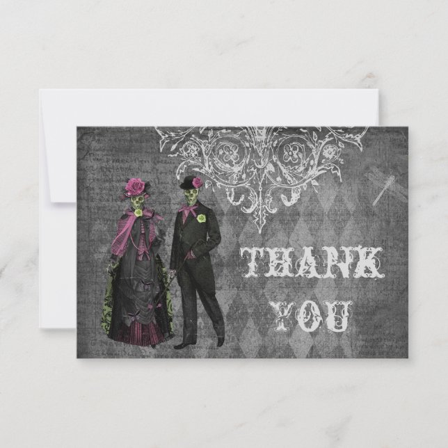 Creepy Halloween Bride & Groom Thank You Wedding Card (Front)