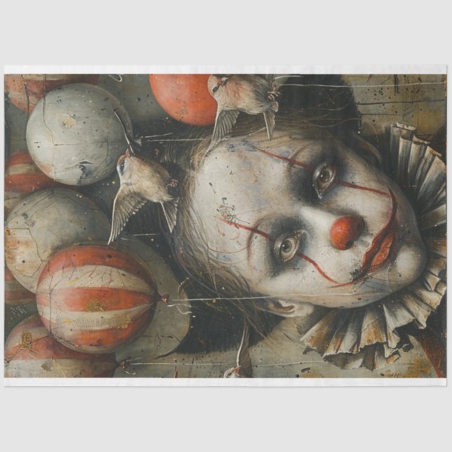 Creepy Halloween Clown Decoupage  Tissue Paper (Front)