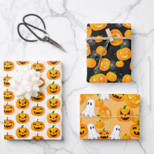  Creepy Halloween Ghost Jack O Lantern Spider Web  Wrapping Paper Sheet