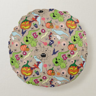 Creepy Halloween Graphics Set Round Pillow