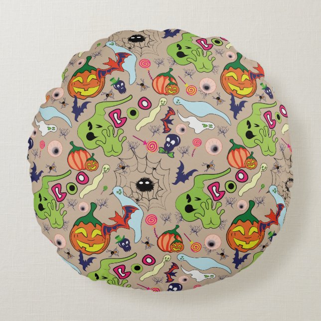 Creepy Halloween Graphics Set Round Pillow (Front)