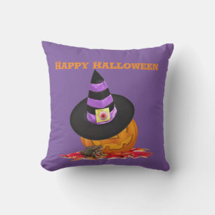 Creepy Halloween Jack O Lantern and Witch Hat l Outdoor Pillow