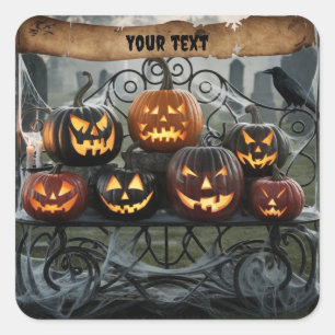 Creepy Halloween Jack-o'-Lanterns with Spiderwebs Square Sticker