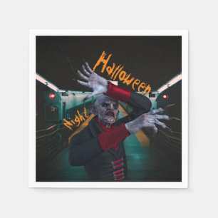 Creepy Halloween Night Vampire In The Subway Paper Napkin