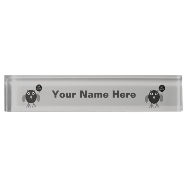 Creepy Halloween Party Owl Custom Desk Nameplate (Front)