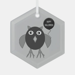 Creepy Halloween Party Owl Glass Ornament