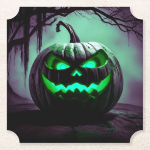 Creepy Halloween Pumpkin in dark purple Coaster