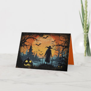 Creepy Halloween Scene Sunset & Pumpkins Card