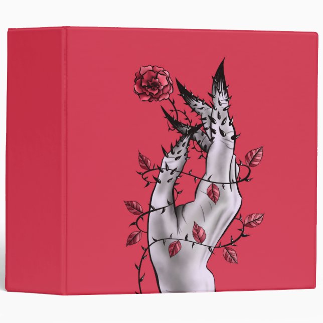 Creepy Hand Rose Thorns Macabre Red Binder (Front/Spine)