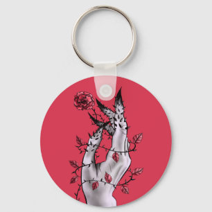 Creepy Hand With Rose And Thorns Gothic Art Keychain