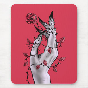 Creepy Hand With Rose And Thorns Gothic Art Mouse Pad
