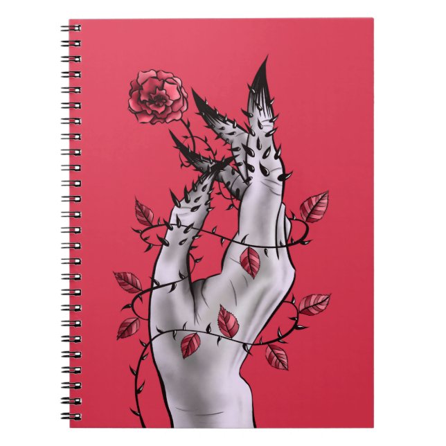 Creepy Hand With Rose And Thorns Gothic Art Notebook (Front)
