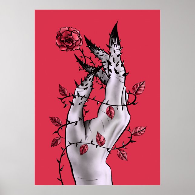 Creepy Hand With Rose And Thorns Gothic Art Poster (Front)