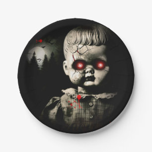 Creepy Haunted Doll Halloween Costume Party Paper Plate