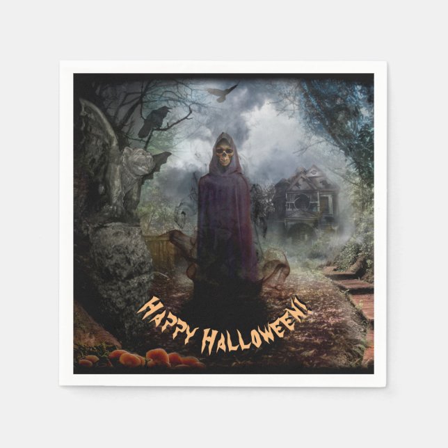 Creepy Haunted House and its Ghost - Hallowen Napkin (Front)