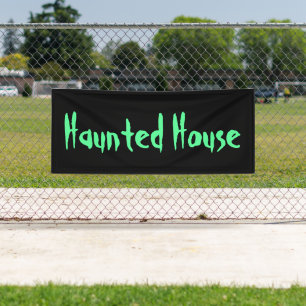 Creepy Haunted House Black And Green Typography Banner