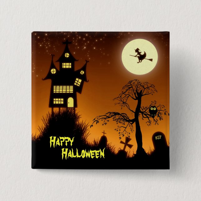 Creepy Haunted House Halloween Decorative 2 Inch Square Button (Front)
