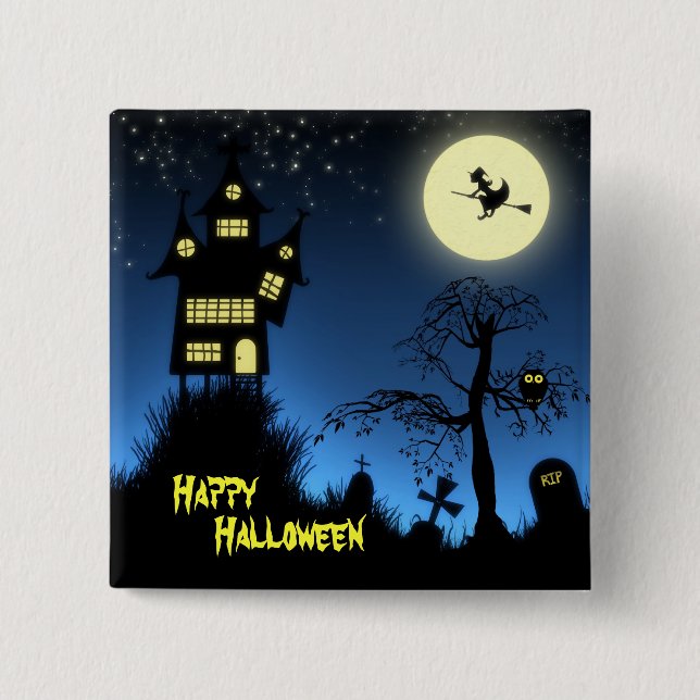 Creepy Haunted House Halloween Decorative 2 Inch Square Button (Front)