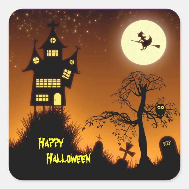 Creepy Haunted House Halloween Decorative Square Sticker (Front)