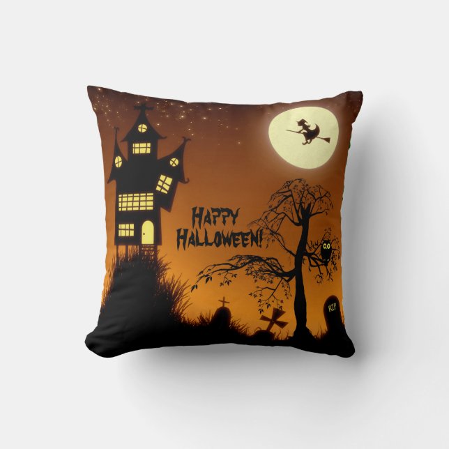 Creepy Haunted House Halloween Decorative Throw Pillow (Front)