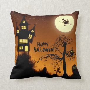 Creepy Haunted House Halloween Decorative Throw Pillow