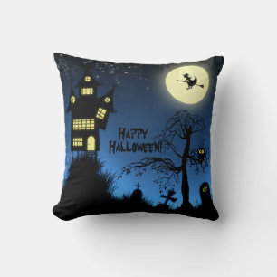 Creepy Haunted House Halloween Decorative Throw Pillow