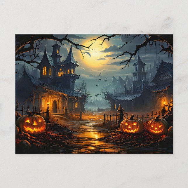 Creepy Haunted House Halloween Postcard (Front)