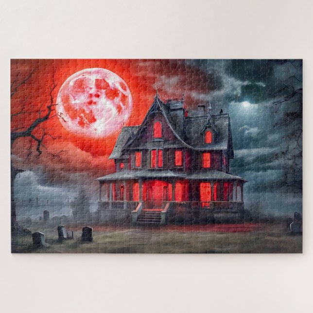 Creepy Haunted House In The Moonlight Jigsaw Puzzle (Horizontal)