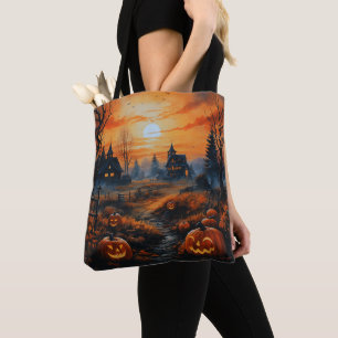 Creepy Haunted Houses Full Moon Scary Halloween Tote Bag