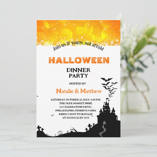 Creepy Haunted Spooky House Halloween Dinner Party Invitation (Standing Front)