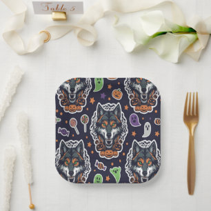 Creepy Haunted Wolf For Halloween Paper Plate