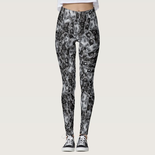 Creepy head mask motif random pattern leggings (Front)