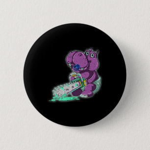 Creepy Hippo Scary Vaporwave Animal Chainsaw Hippo 2 Inch Round Button