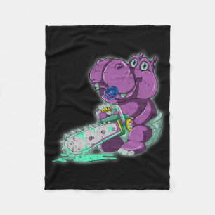Creepy Hippo Scary Vaporwave Animal Chainsaw Hippo Fleece Blanket
