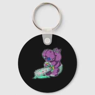 Creepy Hippo Scary Vaporwave Animal Chainsaw Hippo Keychain