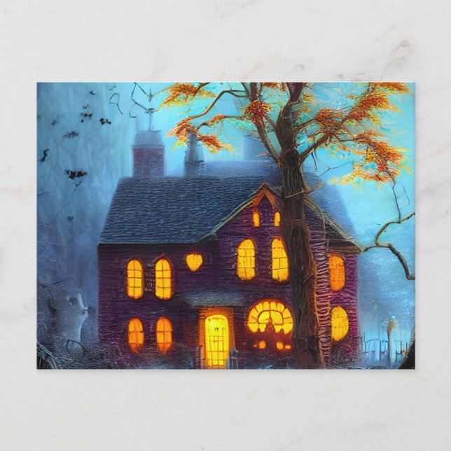 Creepy House on the edge of a Cemetery Halloween Holiday Postcard (Front)