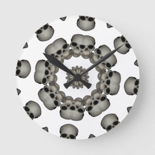 Creepy Human Skull Mandala Round Clock