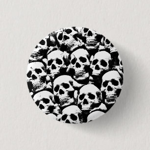 creepy human skulls pattern horror gothic dark art 1 inch round button