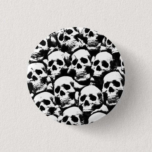 creepy human skulls pattern horror gothic dark art 1 inch round button (Front)