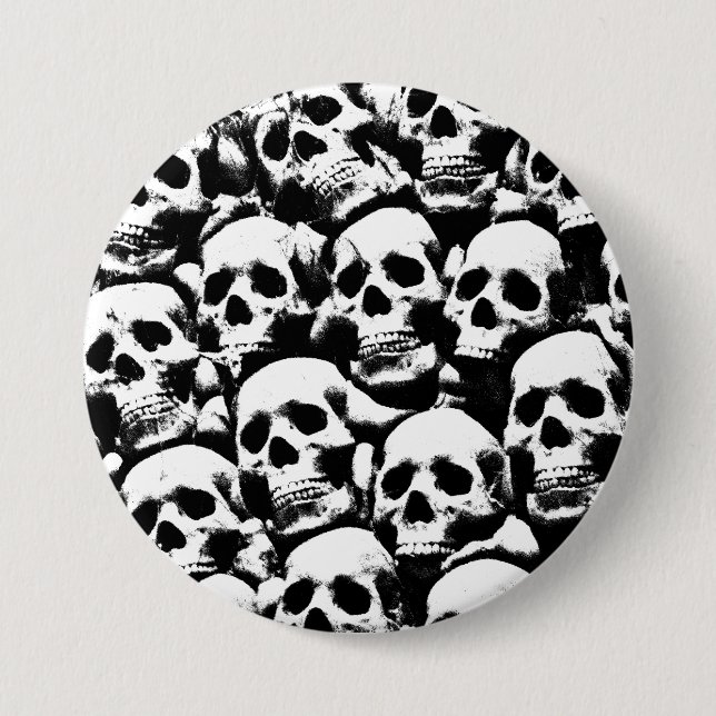 creepy human skulls pattern horror gothic dark art 3 inch round button (Front)