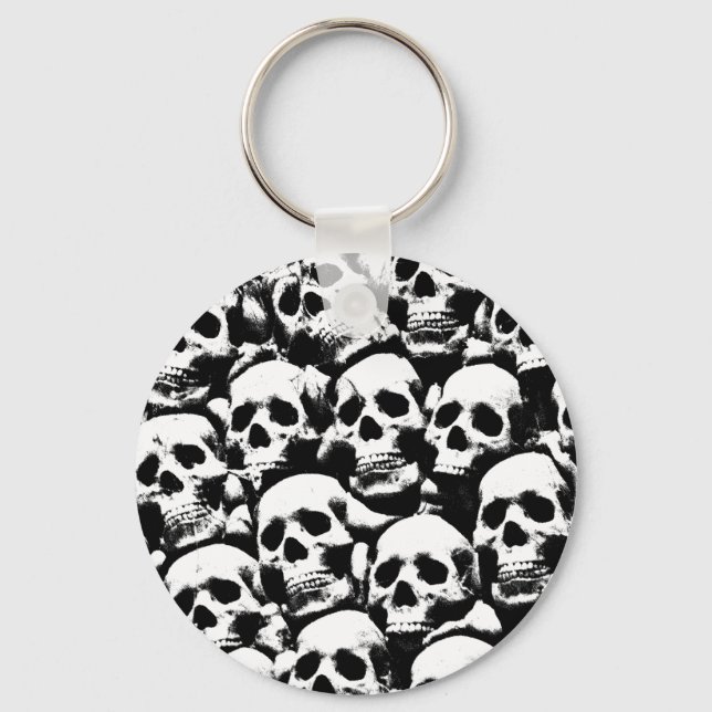 creepy human skulls pattern horror gothic dark art keychain (Front)