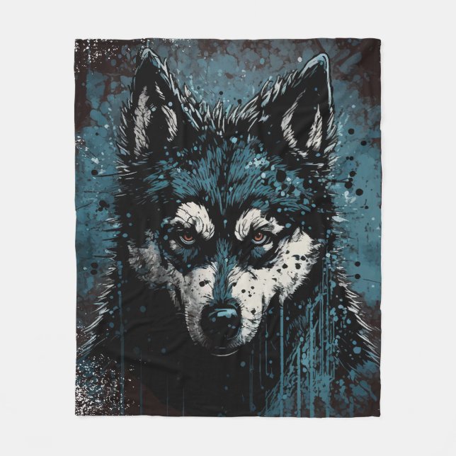 creepy Husky - Fleecedecke Fleece Blanket (Front)