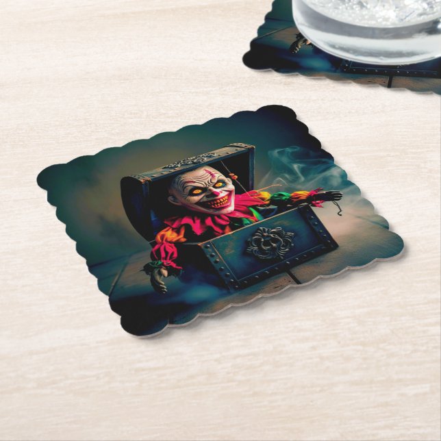 Creepy Jack in the Box Paper Coaster (Angled)