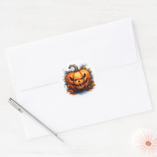 Creepy Jack-O-Lantern Classic Round Sticker (Envelope)